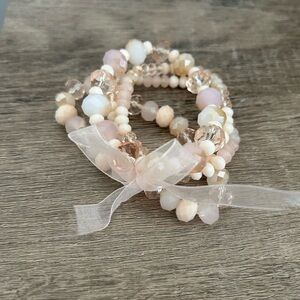 Elegant Beaded Bracelet Set with Ribbon